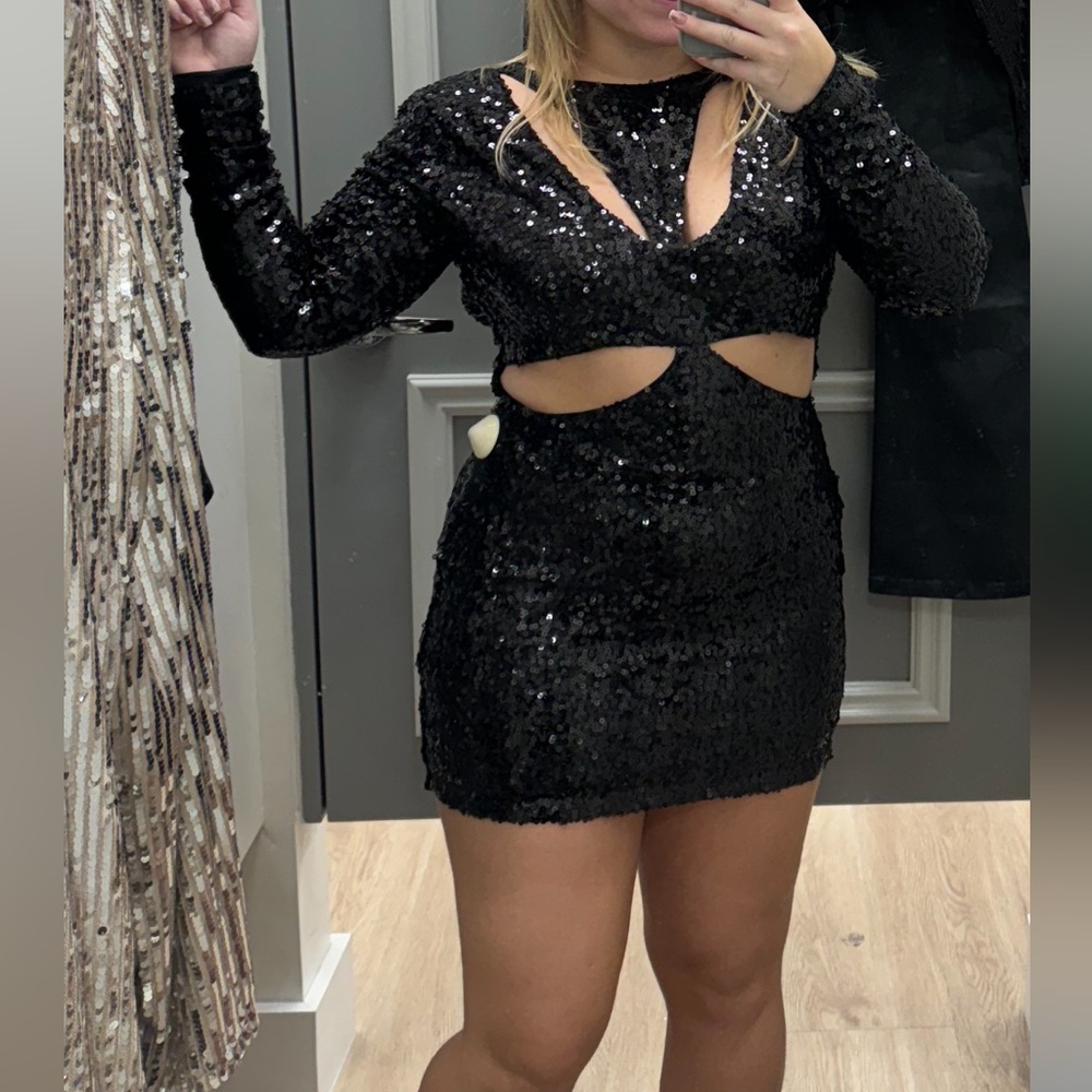 Forever 21 Black Sequin Long Sleeve Dress